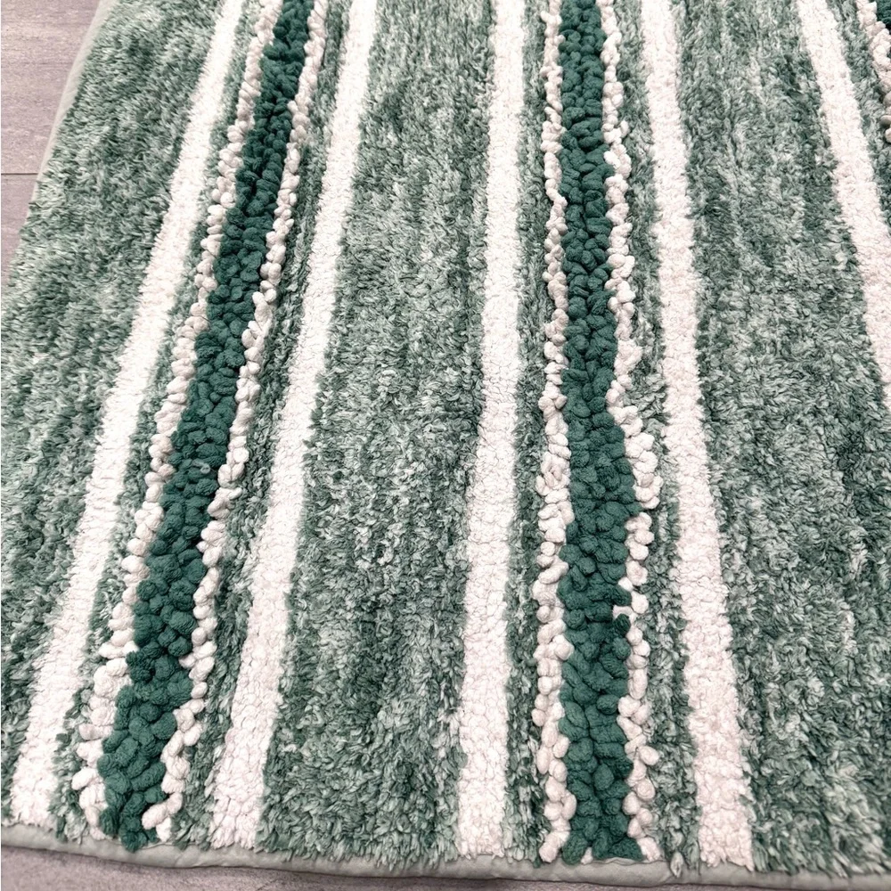 Set of 2 Teal and White Striped Bath Mat Non slip